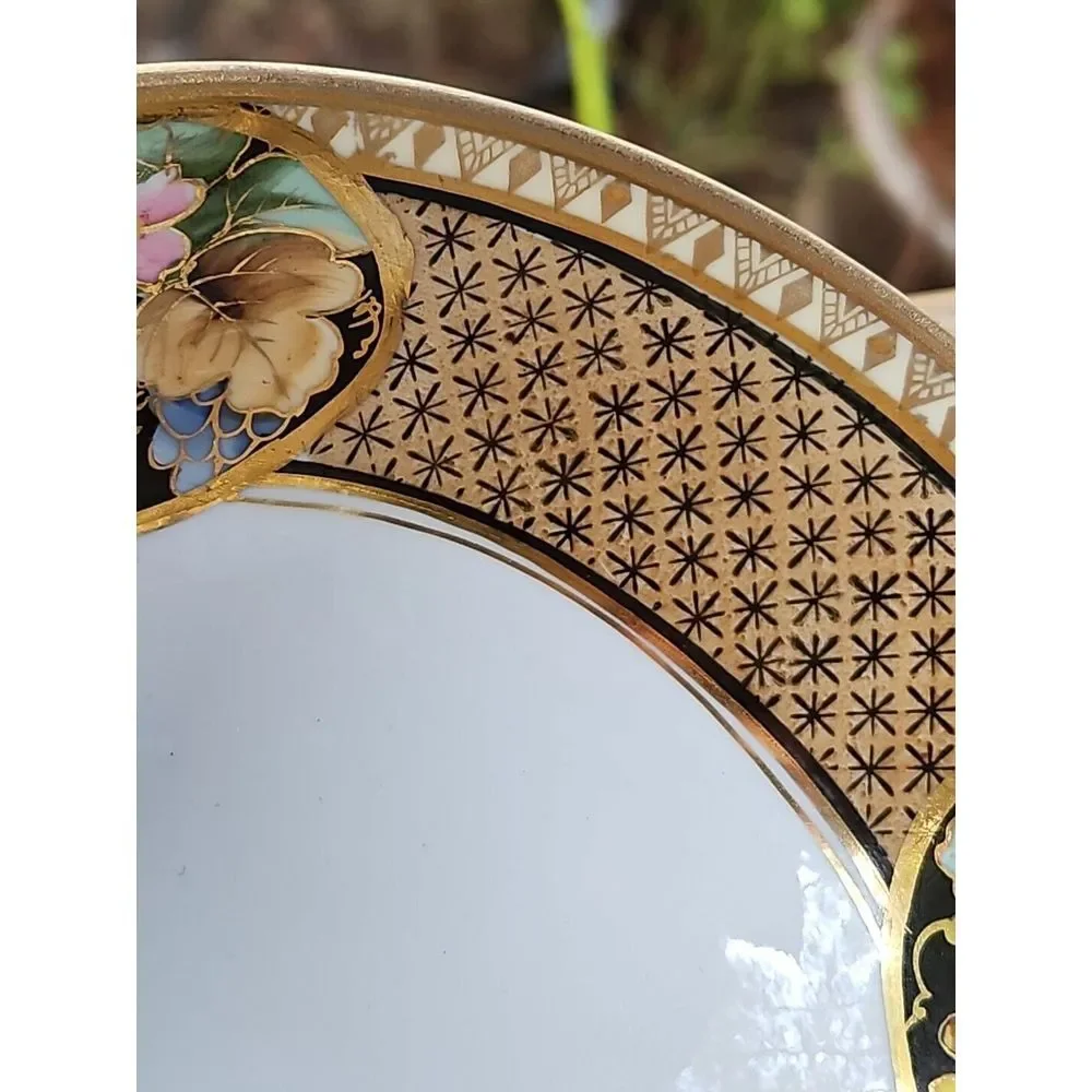 Hand Painted Nippon BLACK‎ GOLD Floral Footed ART DECO Berry Bowl Morimura